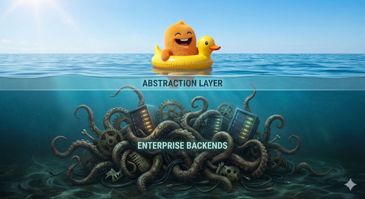 The Iceberg Model of enterprise backends: a cheerful surface hiding underwater complexity