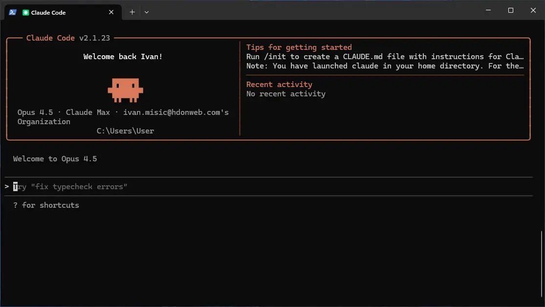 Claude Code welcome screen - ready to use